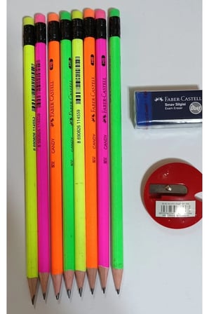 Candy Silgili Kurşun Kalem ve Kutulu Kalemtıraş+Silgi ( 8 ADET )
