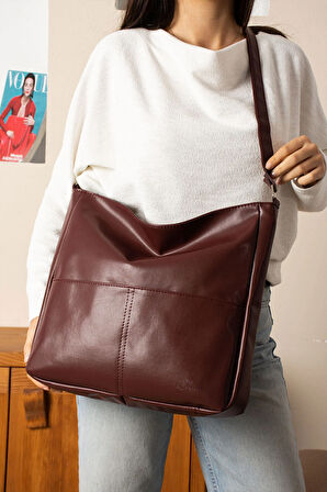 Kadın Modern Tasarımlı Geniş Hacimli  Kaliteli Deri Salaş Omuz Çantası