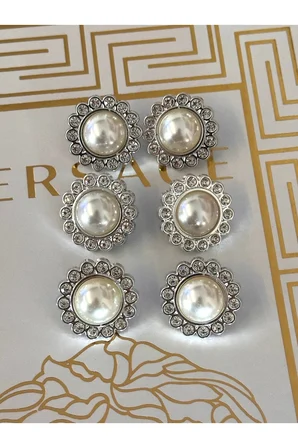 Klasik inci model kenarı kristal taşlı 6lı set büyük boy