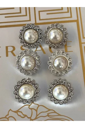 Klasik inci model kenarı kristal taşlı 6lı set büyük boy