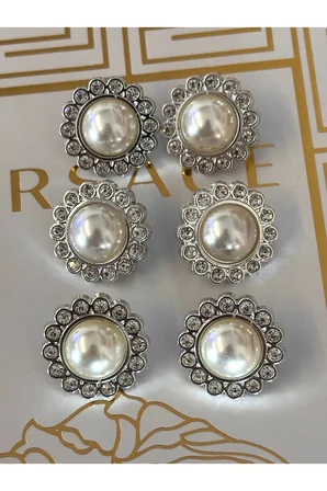 Klasik inci model kenarı kristal taşlı 6lı set büyük boy