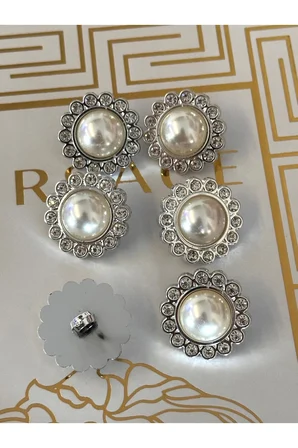 Klasik inci model kenarı kristal taşlı 6lı set büyük boy