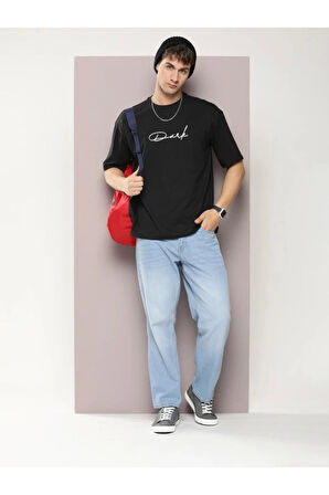 Mottisfashion Erkek Baskılı Oversize T-shirt - Siyah