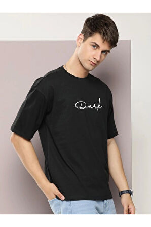 Mottisfashion Erkek Baskılı Oversize T-shirt - Siyah
