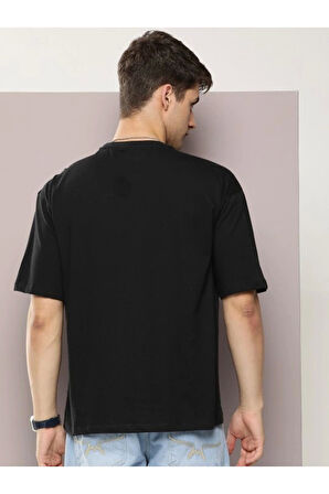 Mottisfashion Erkek Baskılı Oversize T-shirt - Siyah