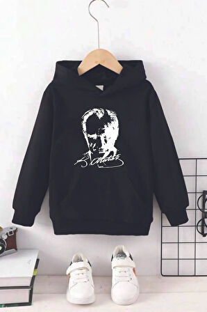 Atatürk Baskılı Kız/Erkek Çocuk Kapüşonlu Baskılı Sweatshirt