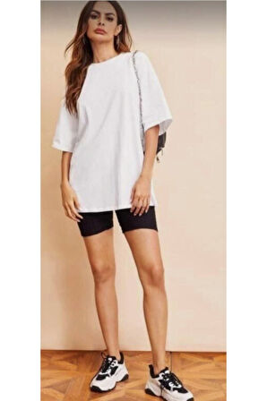 Oversize Tshirt Sade Duz Beyaz