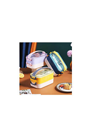 Lunch Box 700 ML Tek Kat İki Bölmeli Metal Kaşıklı Yeni Nesil Beslenme Kutusu Sefer Tası
