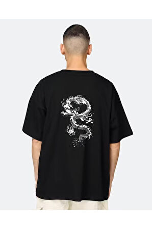 Oversize One Baskılı Siyah Tshirt