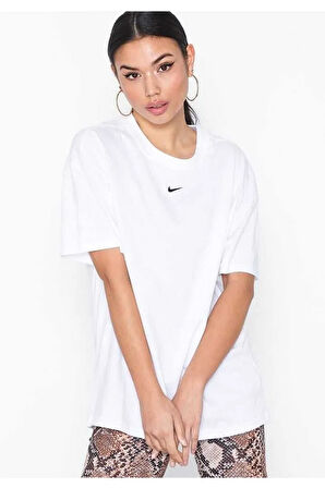 Sportswear Oversized T-shirt Unisex Nakış Swooslu Beyaz Tişört