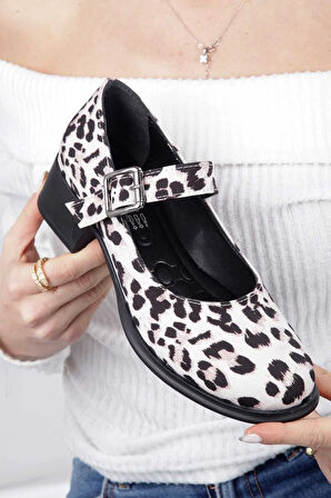 Leopar Topuklu Tek Bantlı Kadın Babet