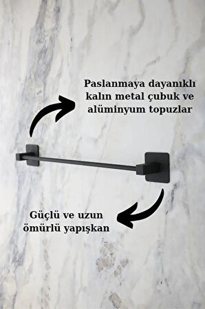 Kare Yapışkanlı Siyah Uzun Havluluk