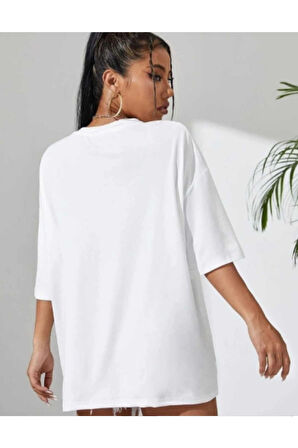 Siyah Houston Baskılı Oversize Kadın T-shirt
