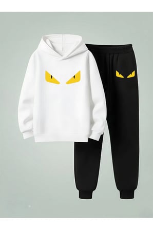 Kapüşonlu Çocuk Erkek Takım SARI GÖZLER 3 İplik Şardonlu Sweatshirt - Eşofman Takım