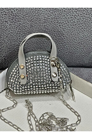 Taşlı Mini Çapraz Çanta Zincir Askılı 10x7 Cm