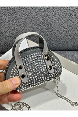 Taşlı Mini Çapraz Çanta Zincir Askılı 10x7 Cm