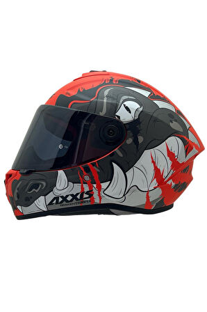 AXXIS DRAKEN S TROOPER E5 MAT KIRMIZI  DESENLİ MOTOSİKLET KASKI ÇİFT VİZÖRLÜ