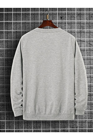 Brooklyn Baskılı Gri Unisex Kapüşonsuz Uzun Kol Sweatshirt