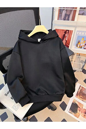 Kız\Erkek Çocuk Siyah Hello Ayıcık Sırt Baskılı Kopşonlu Sweatshirt