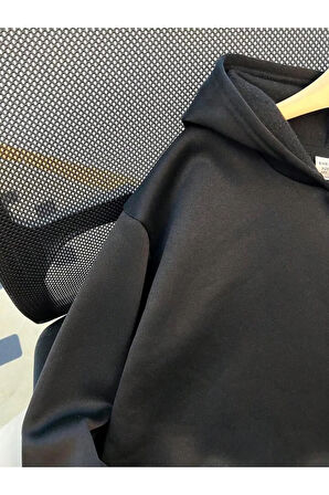 Kız\Erkek Çocuk Siyah Hello Ayıcık Sırt Baskılı Kopşonlu Sweatshirt