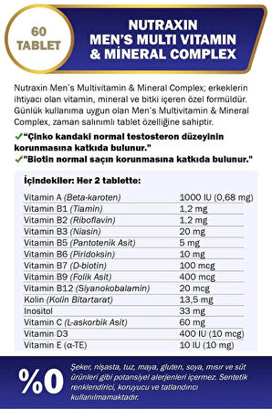 Nutraxin Multivitamin Mineral Complex Erkek 60 Tablet 2 Adet