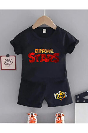 Çocuk Tasarım Brawl Star Oyun Baskılı Alt-Üst Takım Pamuklu