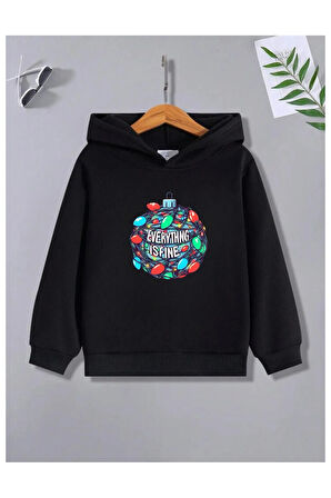 Çocuk Tasarım Everythng Is Fıne Baskılı Kapüşonlu Sweatshirt Pamuklu