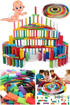 100 Adet Renkli Ahşap Domino Ahşap Blok Çocuk Eğitici Oyuncaklar Eğitici Oyuncak Akıllı Domino Renk