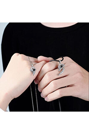 Sevgili Kolyesi Mıknatıslı 100 Dilde Seni Seviyorum Projeksiyon Çift Kolyesi