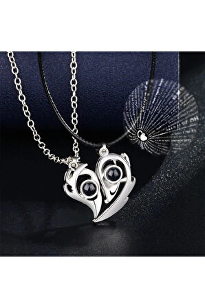 Sevgili Kolyesi Mıknatıslı 100 Dilde Seni Seviyorum Projeksiyon Çift Kolyesi