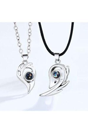 Sevgili Kolyesi Mıknatıslı 100 Dilde Seni Seviyorum Projeksiyon Çift Kolyesi