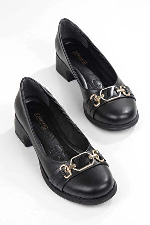 Leopar Desenlı Taş Detaylı Toka Kadın Topuklu Babet