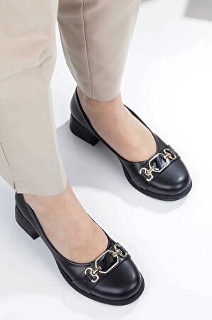 Leopar Desenlı Taş Detaylı Toka Kadın Topuklu Babet