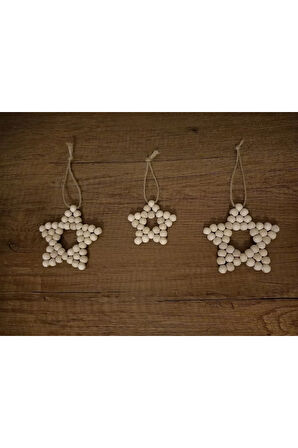 DEKORATİF AHŞAP BONCUKLU YILDIZ SET 3'LÜ, BEBEK ODASI DEKORASYONU, KAPI, DUVAR, MUTFAK SÜSÜ