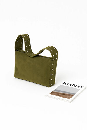 Lüks Süet Detaylı Stud Omuz Çantası