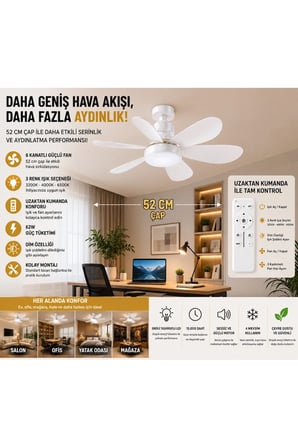 CT-1154 62W Lodos Fan Led Kumandalı Işıklı Tavan Vantilatörü