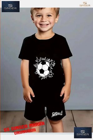 Çocuk UNISEX “FUTBOL TOP GRAFT“ Özel Baskılı Bisiklet Yaka Tişört - Şort Takım