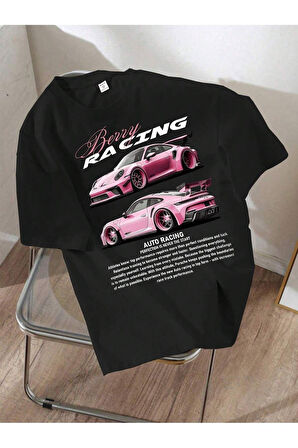 Unisex Racing Araba Baskılı Oversize T-Shirt