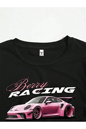 Unisex Racing Araba Baskılı Oversize T-Shirt