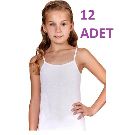 BERRAK 2520 (7NO 10-11 YAŞ) (12 adet)  Kız Çocuk İp Askılı Ribana Atlet %100 Pamuk