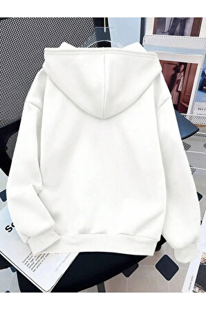 Kız\Erkek Çocuk Beyaz OK Baskılı Kapşonlu Sweatshirt