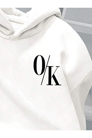 Kız\Erkek Çocuk Beyaz OK Baskılı Kapşonlu Sweatshirt