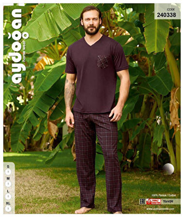 Aydoğan Erkek Bordo Pamuklu Süprem Kısa Kollu Pijama Takımı 240338