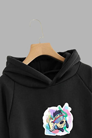 Unisex Çocuk Siyah Kapüşonlu Sweatshirt ve Eşofman Altı Takımı Özel Tasarım Baskılı