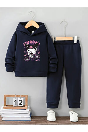 Kuromi Kız Çocuklar İçin Premium 3. İplik Compact Sweatshirt & Eşofman Takımı - 2 Parça Spor Takım