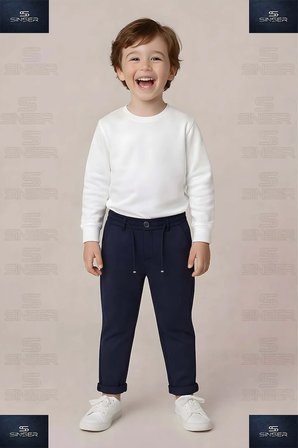 Erkek Çocuk Stil Pantolon Bel Lastikli Likralı Paça Katlamalı