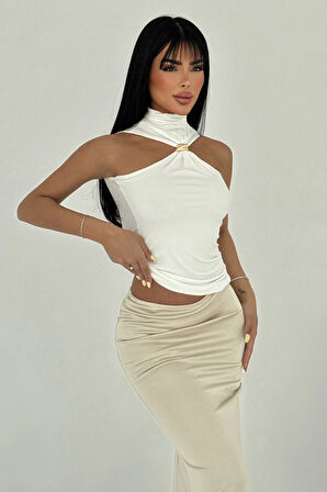 Beyaz Nolia Aksesuar Detaylı Bluz ATE-2830