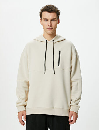 Oversize Hoodie Fermuar Cepli Dikiş Detaylı Uzun Kollu