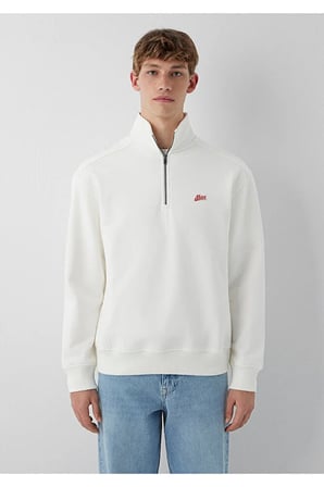 Patch Nakışlı Yarı Fermuarlı Ekru Sweatshirt 10613