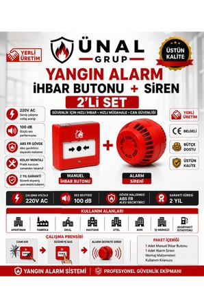 Yangın Alarm İhbar Sireni ve Butonu Seti İş Yeri Güvenlik Araç Garaj